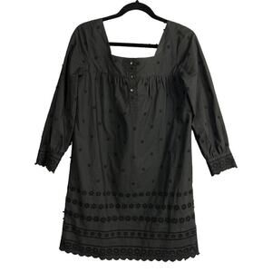 Madewell Eyelet Trim Shift Dress 3/4 Sleeve Cotton Square Neck Size XS